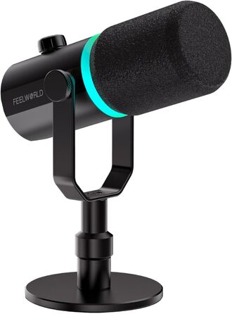 FEELWORLD PM1 Динамічний мікрофон XLR/USB з RGB-підсвічуванням для подкастів, геймінгу та YouTube. Комплект з підставкою та кабелем