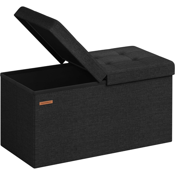 Складана банкетка SONGMICS з місцем для зберігання, 76x38x38 см, чорна, до 300 кг, для передпокою, вітальні, спальні