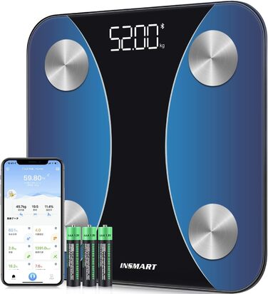 Інтелектуальні ваги INSMART з аналізом складу тіла, Bluetooth, APP, вимірювання жиру, ІМТ, м'язової маси, води, BMR, багатокольорові