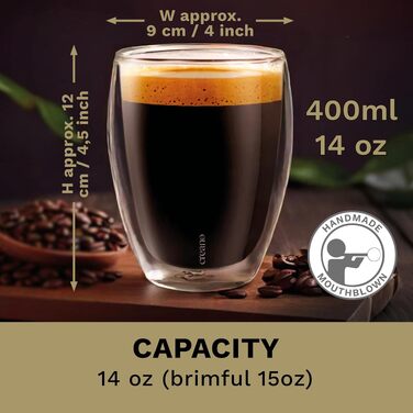 Набір подвійних склянок Creano PREMIUM 400 мл, 6 шт. — термостійке скло з GastroSeal, підходить для посудомийки, гастрономічна якість