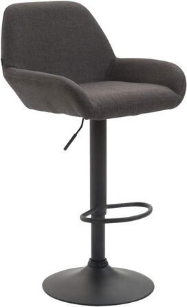 Барний стілець CLP Braga з тканини, регульований по висоті, металевий каркас, підніжка, темно-сірий, чорний каркас