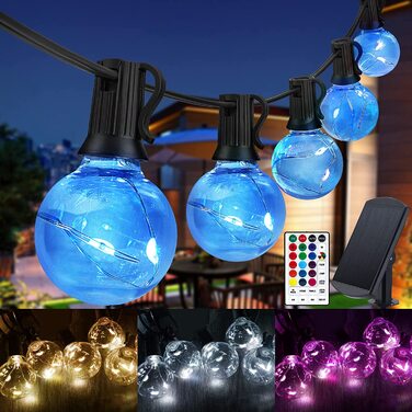 Гірлянда на 50 LED лампочок G40, 15 м, різнокольорова, водонепроникна IP65, з RGB-пультом, для вулиці, саду, балкона, весілля, вечірки, новорічного декору