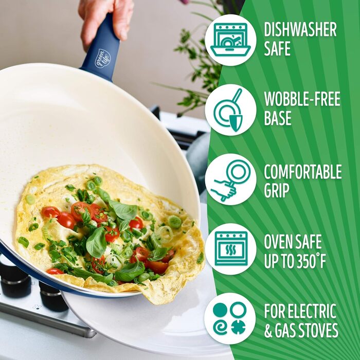 Набір посуду GreenLife Soft Grip Healthy Ceramic 12 предметів, антипригарне покриття, блакитний, без PFAS, для посудомийної машини