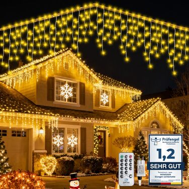 Світлодіодна гірлянда-сосульки WOWDSGN 17м (515 LED), водонепроникна IP44 для вулиці та дому, 8 режимів роботи з таймером, святкова ілюмінація для даху та тераси