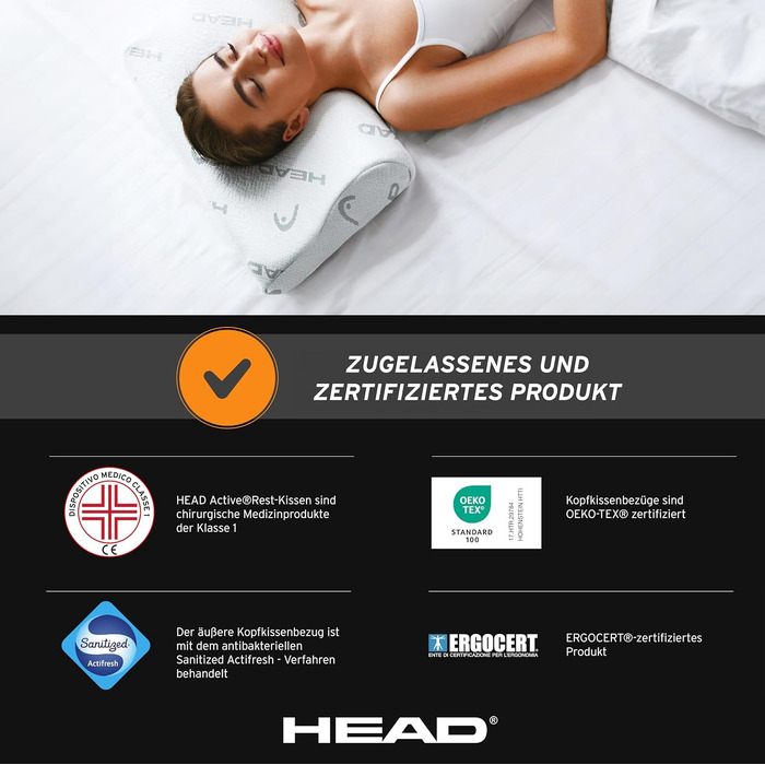 Подушка ортопедична для шиї з піни Memory Foam та графеном HEAD Active Rest 42x72 см. Антистатична, з ефектом пам'яті, покращує кровообіг CellActive®