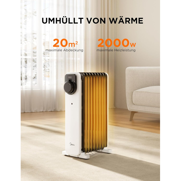 Масляний радіатор Midea NY2311-24UR, 2300Вт, 9 секцій, з пультом ДК, LED-дисплеєм та сенсорним керуванням, чорний
