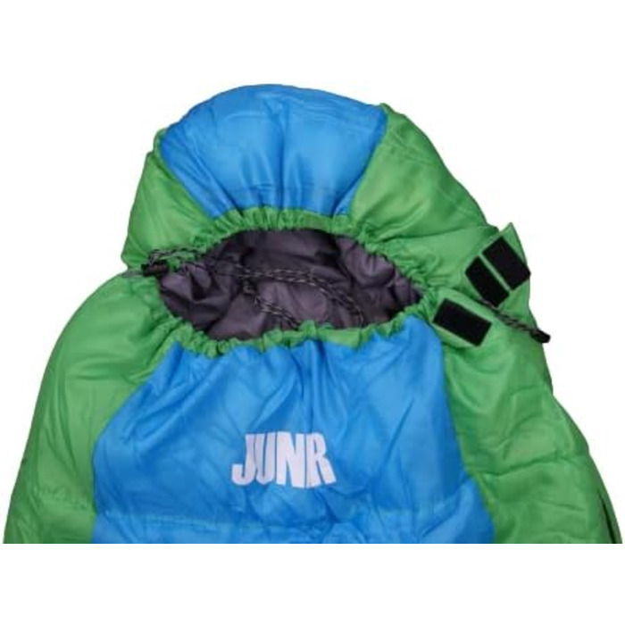 Дитячий спальний мішок EXPLORER JUNIOR 170x70x50 см мумія для кемпінгу, зелено-синій