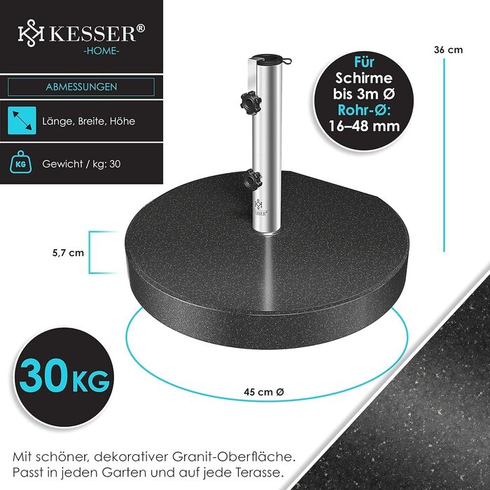 Підставка для парасолі KESSER Granit 30 кг, сталь, для саду/балкону, антрацит, діаметр 48 мм