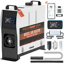 Автономний дизельний обігрівач VELPAX All in One 8кВт, 12/24/220В з Bluetooth, App та LCD-дисплеєм для авто, вантажівок, кемперів та човнів (білий)