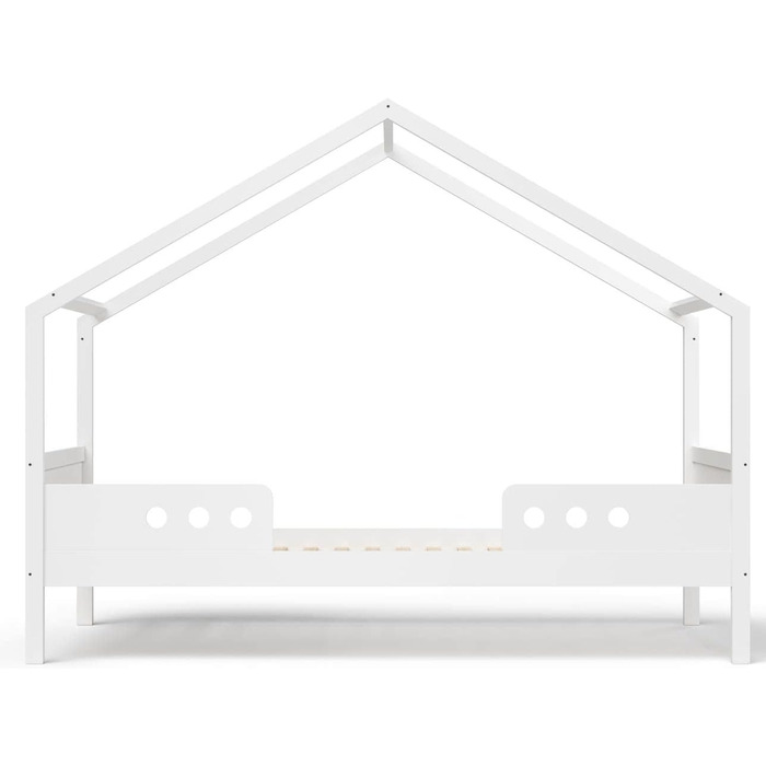 Дитяче ліжко-домік Bellabino Bela 90x200 см з бортиками, біле, з масиву сосни, для дівчаток і хлопчиків, з ламелями
