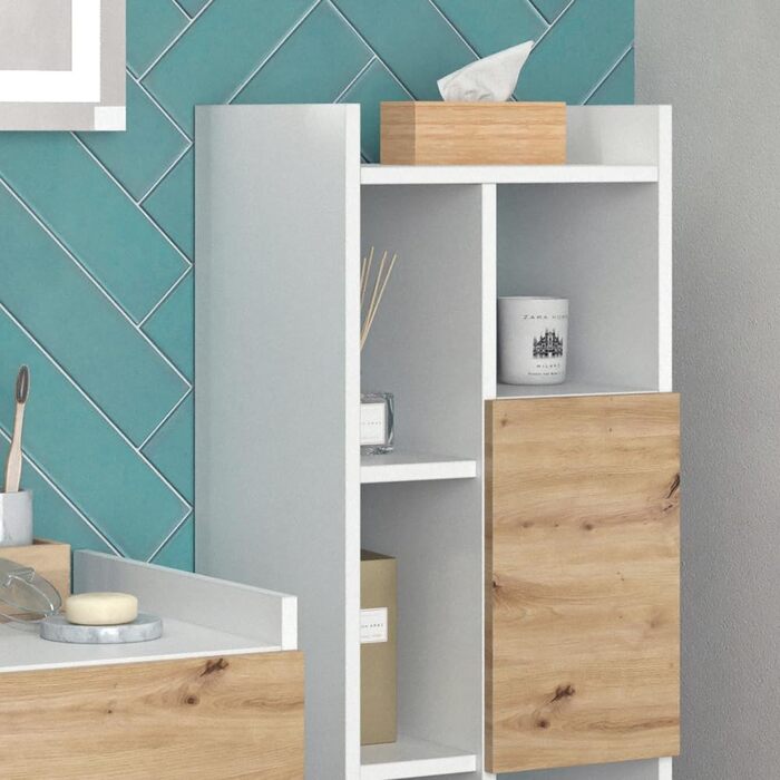 Висока шафа для ванної Vicco Alf, білий/дуб, 36x117 см, 2 шухляди