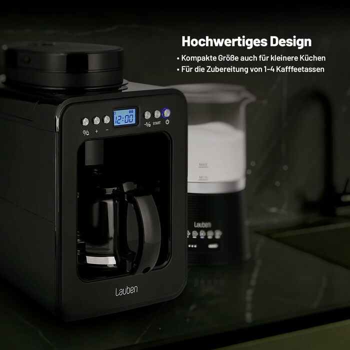 Кавоварка Lauben Grind&Drip 600BB з вбудованим млинком, мийним фільтром, авто відключенням, антикрапельною технологією, 4 чашки