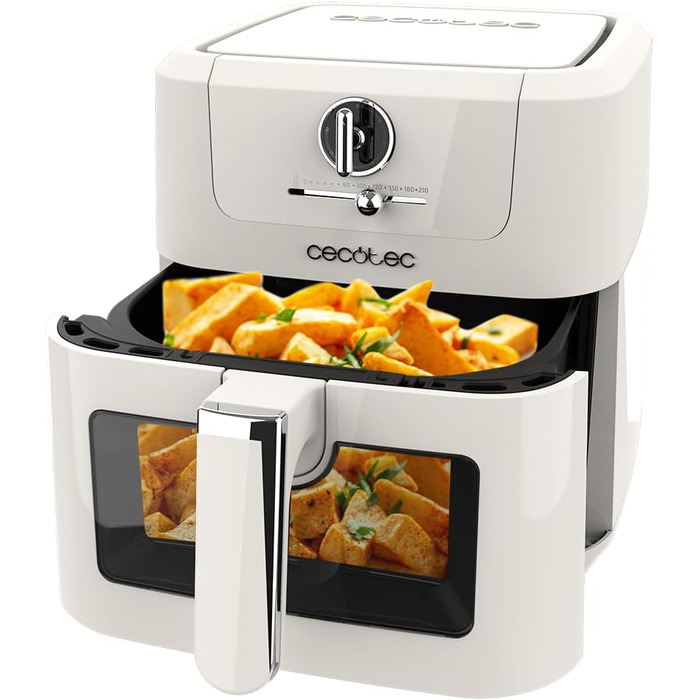 Фритюрниця без олії Cecotec Cecofry Antique 5000 з вікном, 5 л, 1500 Вт, Digital, PerfectCook, Retro-дизайн, білий колір