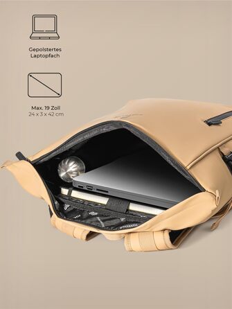 Легкий рюкзак Pactastic 720 г з відділенням для ноутбука, водовідштовхувальний, зручна спинка, бежевий, 40x16x46 см