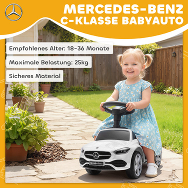 Дитячий електромобіль Mercedes-Benz C-Class з клаксоном, звуками двигуна, місцем для зберігання речей, для дітей 18-36 місяців, білий