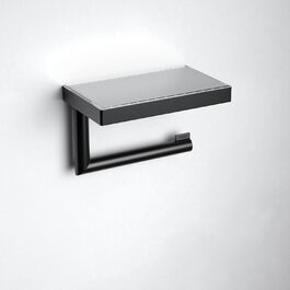 Тримач для туалетного паперу KEUCO Reva Black Selection, металевий, чорний, з поличкою та антиковзкою вставкою, монтаж без свердління