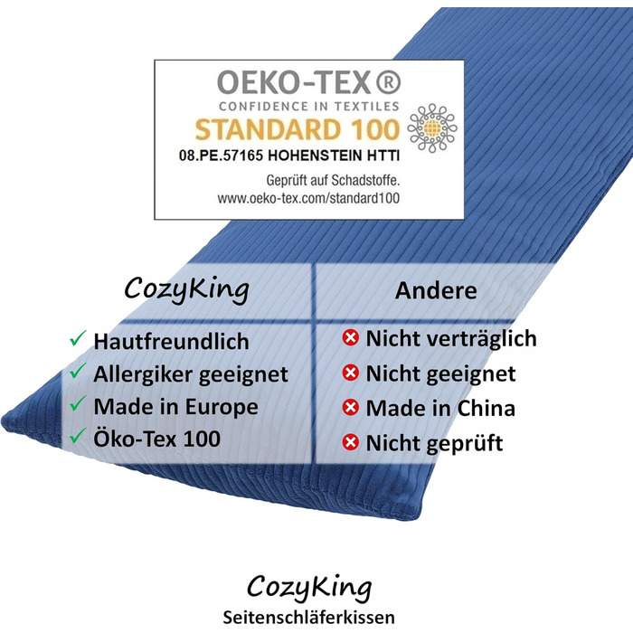 Подушка для сну на боці 200x40 см, кремова, з чохлом, Öko-Tex, 40°C, вагітним та для годування