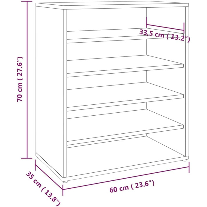 vidaXL шафа для взуття, взуттєва полиця, органайзер, сіра Sonoma, 60x35x70 см, ДСП