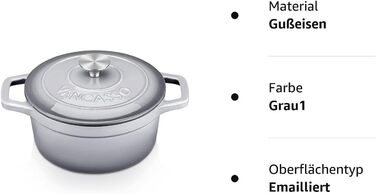 Чавунний овальний казан vancasso з кришкою, 8 л, 37 см, емальований, для всіх типів плит і індукції, сірий