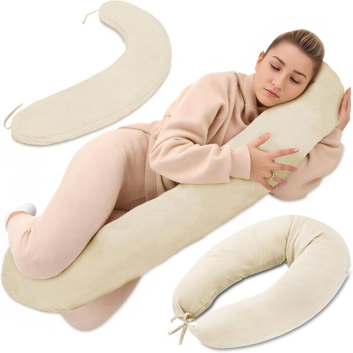 Подушка для вагітних Totsy Baby XXL: комфортна підтримка тіла, 190 см, бавовна, Oeko-Tex, бежева з зірками