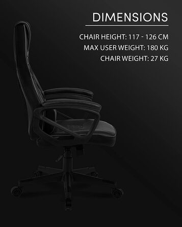 Ігрове крісло SENSE7 Knight, ергономічне, PU-шкіра, регульовані підлокітники, лордозна підтримка, офісний комп'ютерний стілець до 120 кг, чорний-сірий
