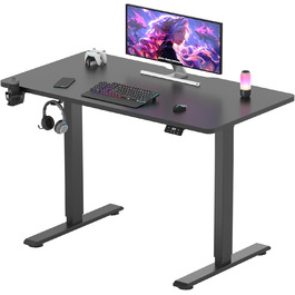 SANODESK електричний регульований стіл 110x60 см, ігровий стіл з цілісною стільницею, пам'ять положень, чорний