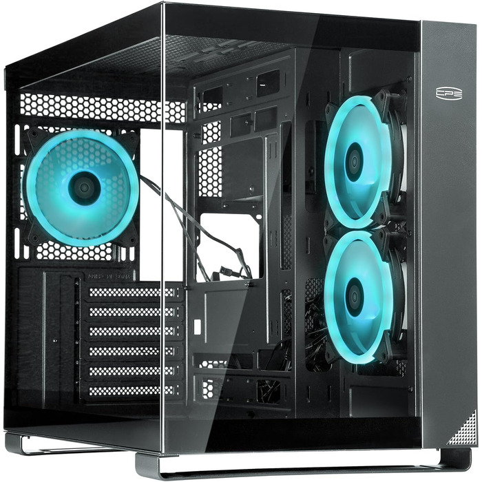Корпус для ПК CPS C3T500 ARGB Tower ATX, 6x120 мм ARGB вентилятори, сумісний з RTX 40, подвійне загартоване скло, безстійковий дизайн, чорний, PCCOOLER