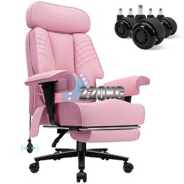 Офісний крісло HOFFREE Ergonomiczne для керівника, 220 кг, з підставкою для ніг, регульованою поперековою підтримкою, регульованою висотою підголівника, PU шкіра, чорне (рожева шкіра)