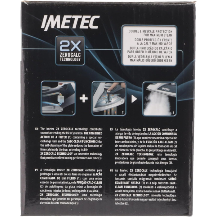 Парова праска Imetec ZeroCalc Z1 2500 з антикальцієвою технологією, багатоступінчастою нержавіючою підошвою, 2200 Вт, паровий удар 120 г/хв, система Calc-Clean