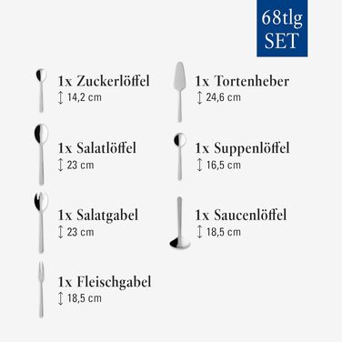 Набір столових приборів Villeroy & Boch Louis 68 предметів, срібло, нержавіюча сталь, для 12 осіб, придатний для миття в посудомийній машині