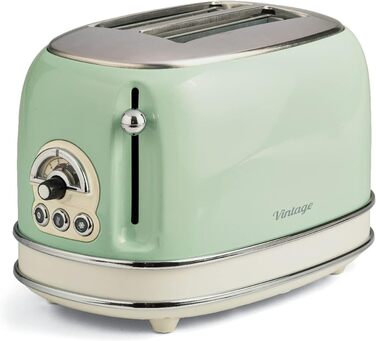 Тостер Ariete Vintage 155, 2-слотовий, ретро-дизайн, 6 режимів, автоматичний викид, функція розморожування, нержавіюча сталь, з притискачами для сендвічів, 810 Вт