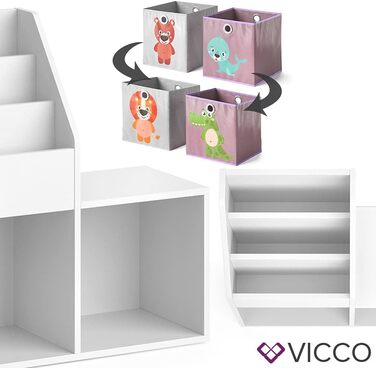 Дитяча полиця Vicco Luigi біла 72x79 см з 2 складаними боксами Лев/Крокодил