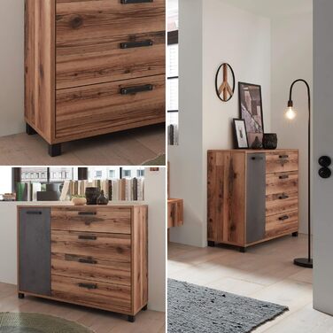 Комод Stella Trading DOVER для спальні, альпійський стиль, бетон, 125x96x38 см – сучасна тумба для зберігання