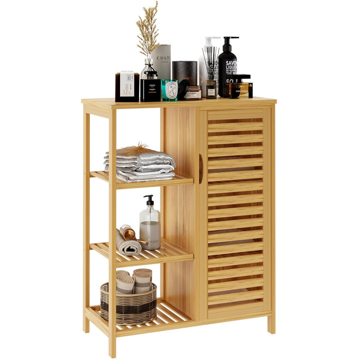 Шафа для ванної кімнати Sogesfurniture з бамбука, 66x33x87 см, з 4 полицями та жалюзі-дверцятами