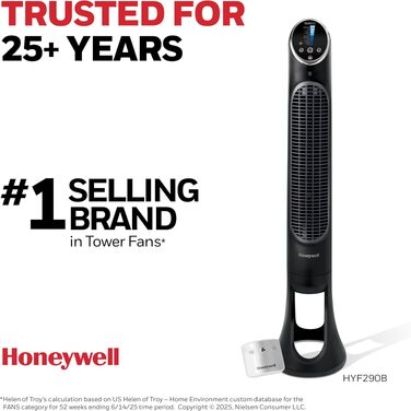 Вентилятор вежовий Honeywell Quietset 8 швидкостей, чорний, для кімнати, 40х10 Вт