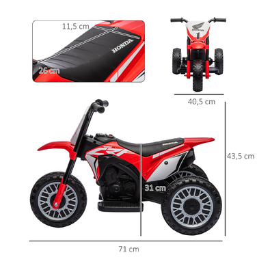 Електромотоцикл для дітей Honda, 3 км/год, звукові ефекти, для дітей 18-36 місяців, червоний