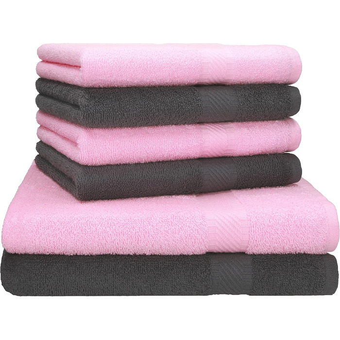 Набір рушників Betz Palermo 6 шт: 2 банних 70x140 см, 4 для рук 50x100 см, сауна, антрацит-рожевий