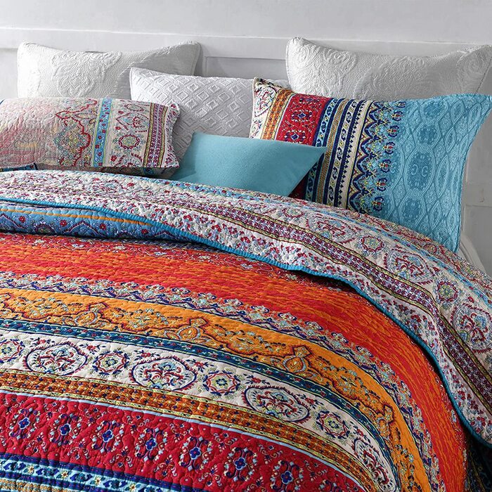 Покривало Qucover Boho 150x200 см з мікрофібри, ультрам'яке стьобане етно покривало для односпального ліжка та дивану