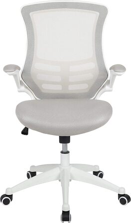 Ергономічне офісне крісло Flash Furniture, сітка, середньої висоти, з відкидними підлокітниками, світло-сіра сітка/білий каркас, 64.77x62.23x104.78 см