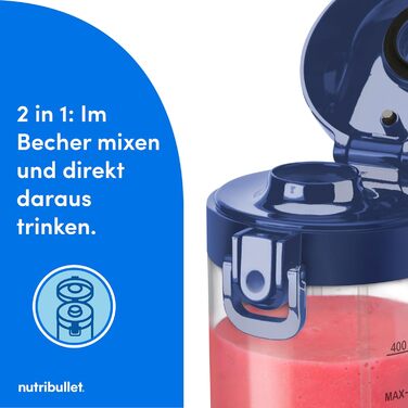 Портативний блендер nutribullet, 475 мл, BPA-free, багатоцільовий, USB-C зарядка, понад 15 циклів змішування, синій
