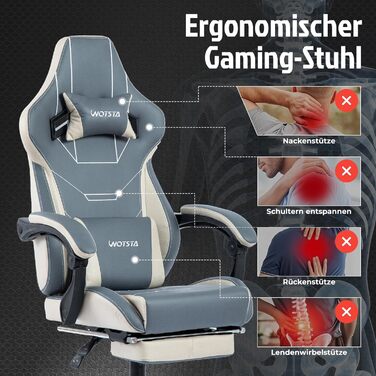 Ергономічне геймерське крісло з підніжкою - Racing Computerstuhl Bluebeige. Регульована висота, м'яке геймерське крісло для дому та офісу.