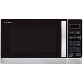 Мікрохвильова піч Sharp R642INW з грилем, 20 л, 800 Вт, 1000 Вт, 8 програм, таймер, захист від дітей, енергозбереження, скляний піддон 25,5 см, срібляста