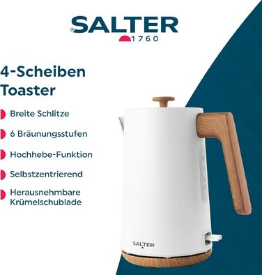 Тостер Salter Toronto 4-Slice Білий - 6 рівнів підсмажування, розморожування, підігрів, самоцентрування, підйом тостів