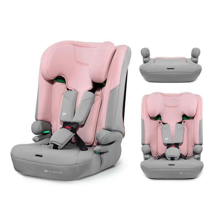Автокрісло Kinderkraft I-COMFY для дітей (76-150 см), регульоване, з 5-точковим ременем, система EASY GROW, темно-сірий/рожевий