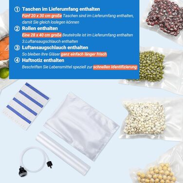 Вакууматор 7-в-1 професійний для харчових продуктів з 5 пакетами, 85 кПа, подвійний шов для кухні та ресторану (VS04)