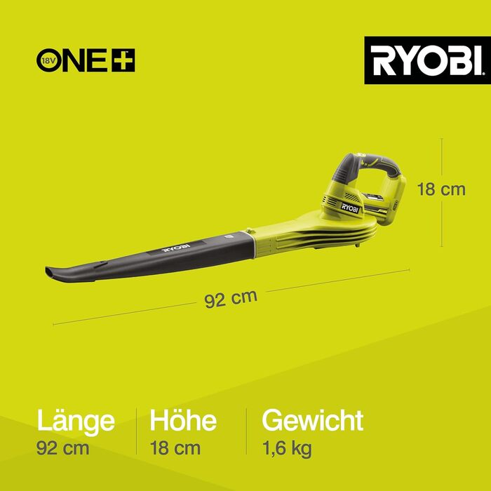 Акумуляторний повітродув RYOBI ONE+ OBL1820S 18V (245 км/год, 2.6 м³/хв) без акумулятора та зарядного пристрою