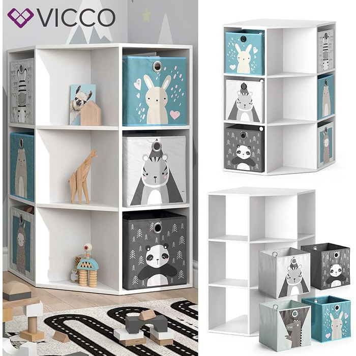Дитяча полиця Vicco Luigi, біла, 64x107.8 см, з 4 коробками для зберігання