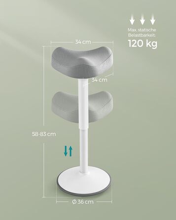 Стілець-стільчик SONGMICS, обертається на 360°, регулювання висоти 58-83 см, великий антиковзкий базис, сучасний дизайн, чорний