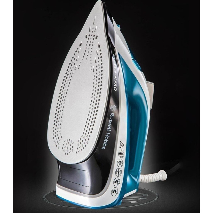 Паровий праска Russell Hobbs 23971-56 Supreme Steam Pro, керамічна підошва, потужність 2600 Вт, з функцією потужного парового удару, синій/білий