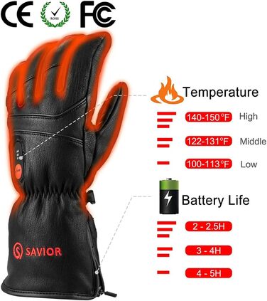 Обогревні рукавички SAVIOR HEAT для чоловіків та жінок, рукавички з підігрівом для зимового катання на лижах та ковзанах, рукавички для артриту, акумулятор 7.4V 2200mAh, USB-зарядка, чорний (XS)